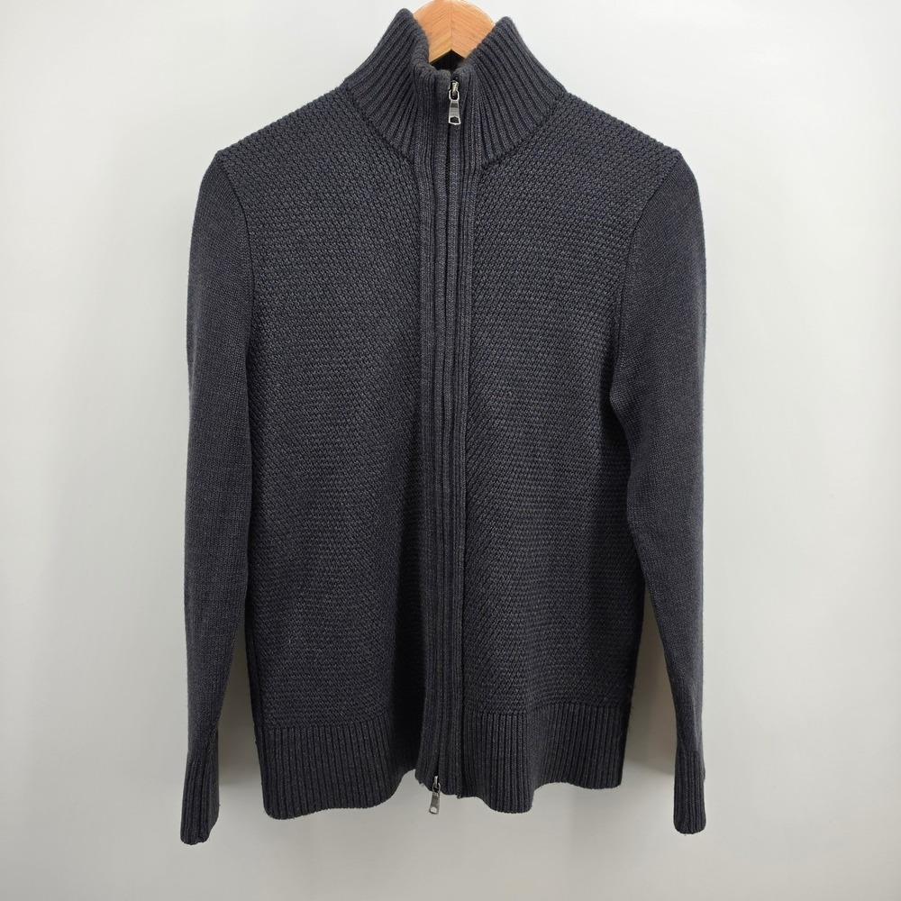 Banana Republic Mens Small Merino Wool Full Zip chunky Cardigan Sweater Navy